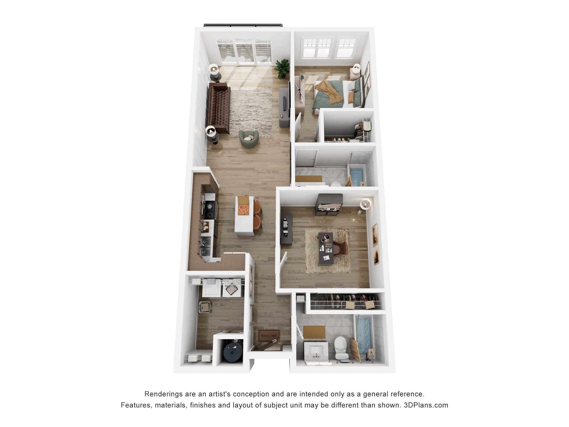 Floor plan for 2 beds, 2 baths, 1016 sqft